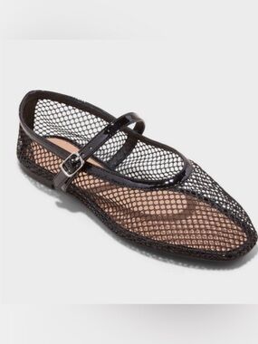 A new day Black Mesh Mary Jane Flats with Buckle Strap size 9